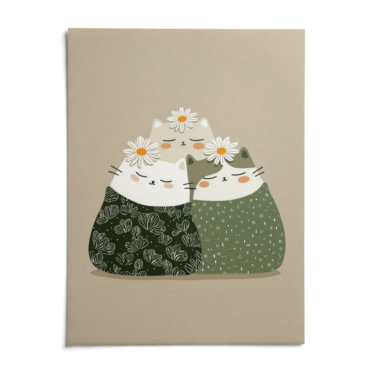 Illustrated Cat Wall Art, shown as an unframed paper print on a plain white background