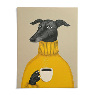Illustrative Dog Wall Art, shown as an unframed paper print on a plain white background