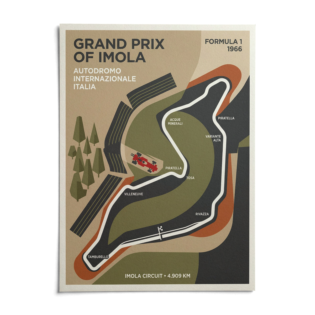 Imola Circuit Map Poster, shown as an unframed paper print on a plain white background