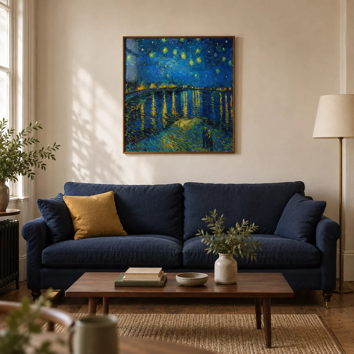 Impasto Wall Art, framed on the wall of a characterful living room in a Victorian terrace with warm off-white plaster walls and original floorboards