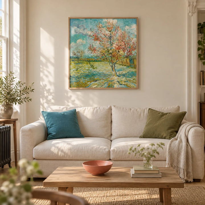 Impressionist Wall Art, framed on the wall of a calm living room in a Victorian terrace with warm ivory plaster walls and a pale oak floor