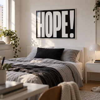 Inspirational Artwork, framed on the wall of a calm single bedroom for a young woman (17-24) with a white wall