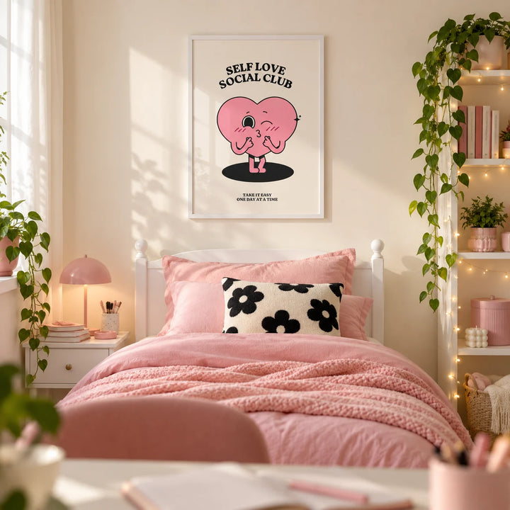 Inspirational Quotes Wall Decor, framed on the wall of a pretty single bedroom for a teenage girl (13-17)