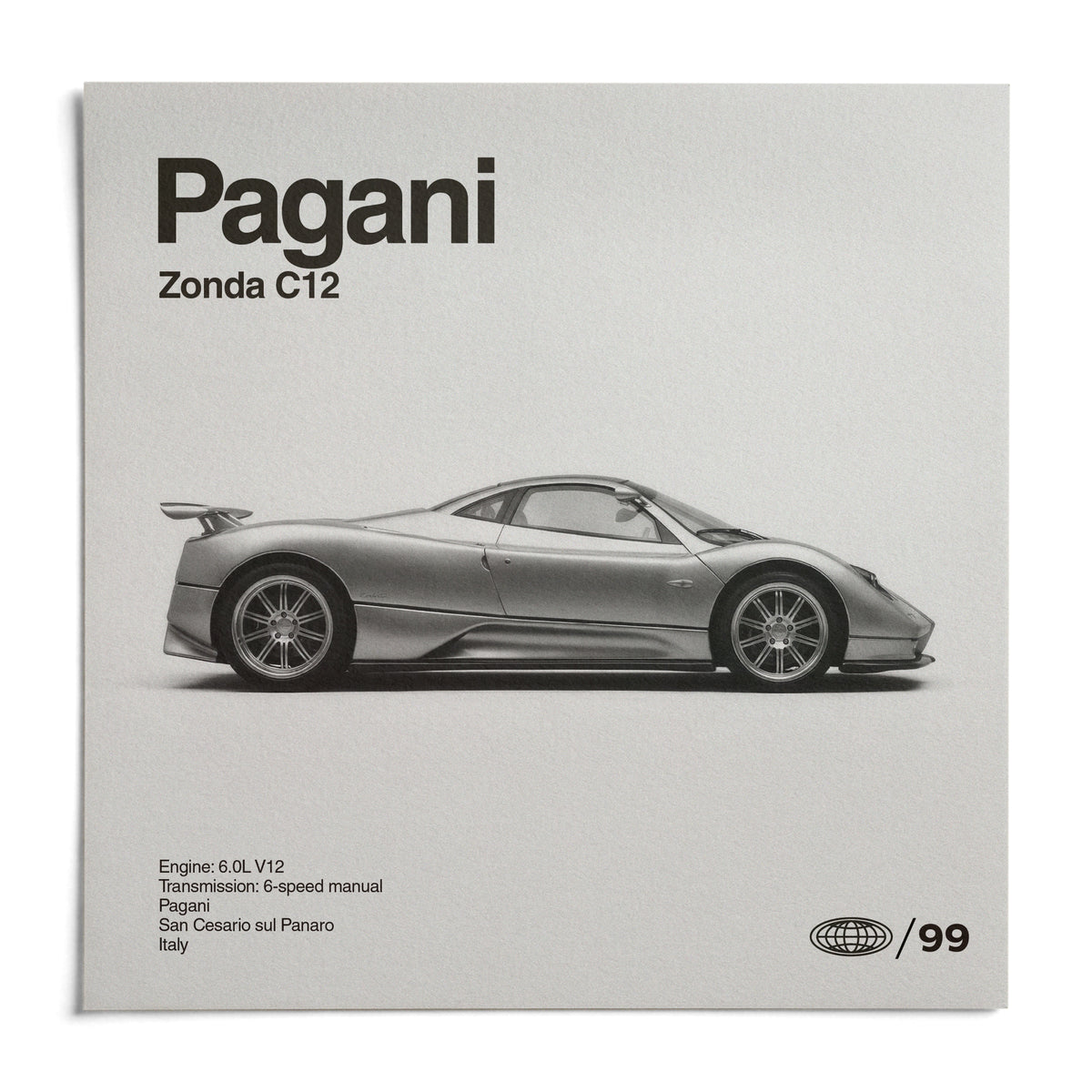 Italian Supercar Wall Art, shown as an unframed paper print on a plain white background