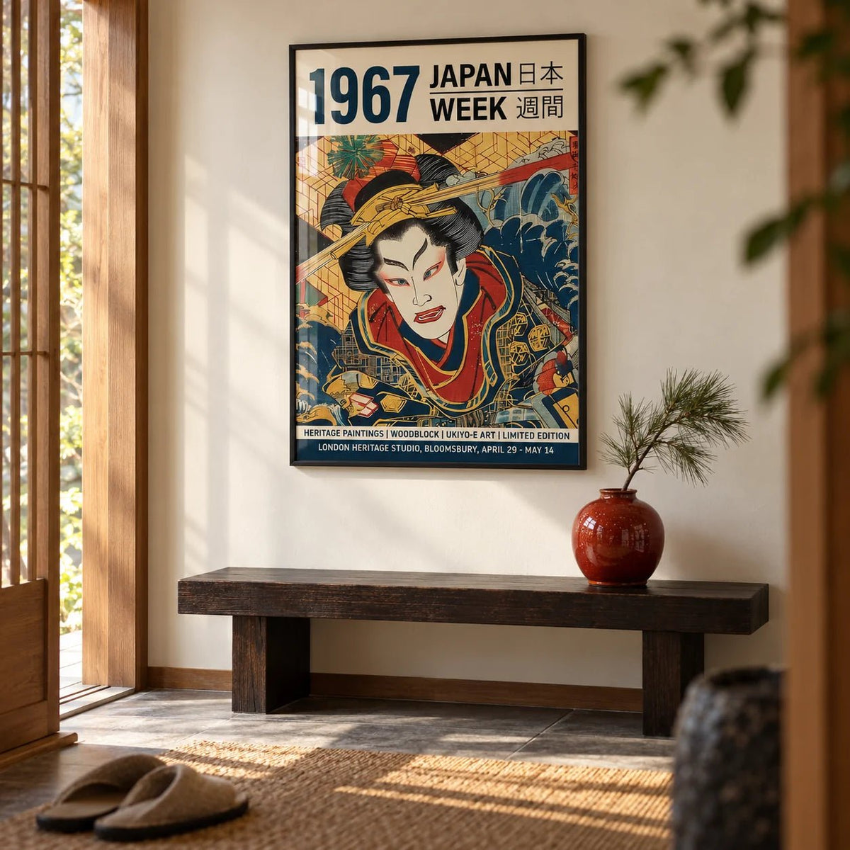 Japandi Art, framed on the wall of a Japanese-style entrance hall