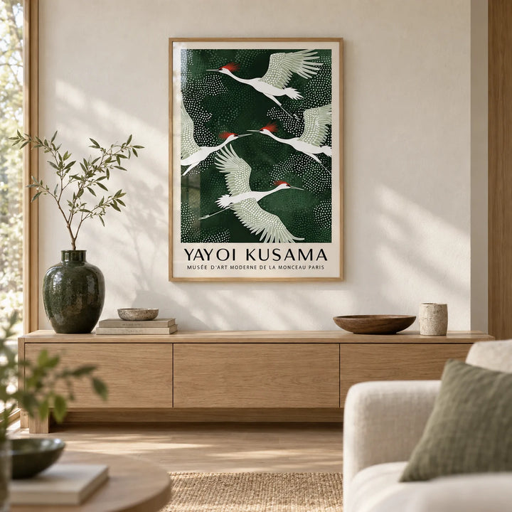 Japandi Wall Art, framed on the wall of a calm Japandi living room with a warm white limewashed wall and a pale oak floor