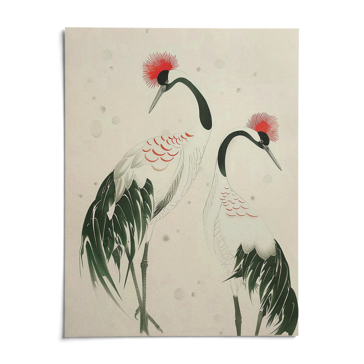 Japanese Crane Art, shown as an unframed paper print on a plain white background