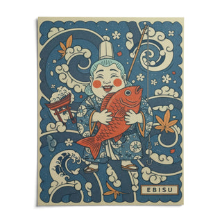 Japanese Ebisu Wall Art, shown as an unframed paper print on a plain white background