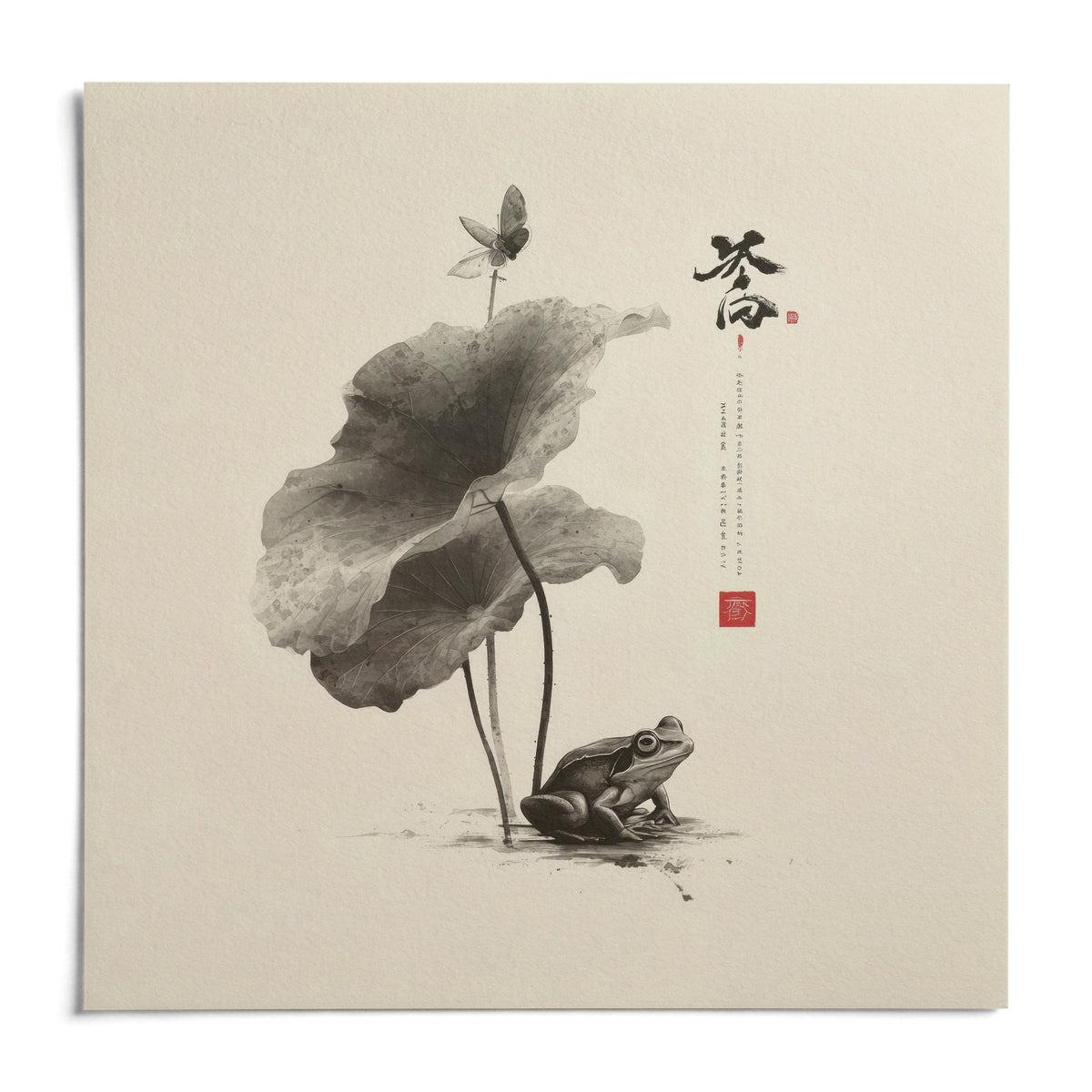 Japanese Frog Art, shown as an unframed paper print on a plain white background