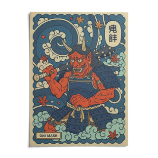 Japanese Oni Mask Print, shown as an unframed paper print on a plain white background