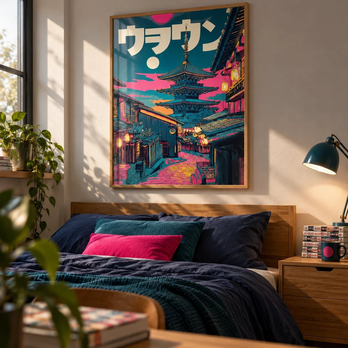 Japanese Street Art Prints, framed on the wall of a teenager's bedroom
