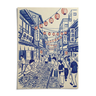 Japanese Street Market Art, shown as an unframed paper print on a plain white background