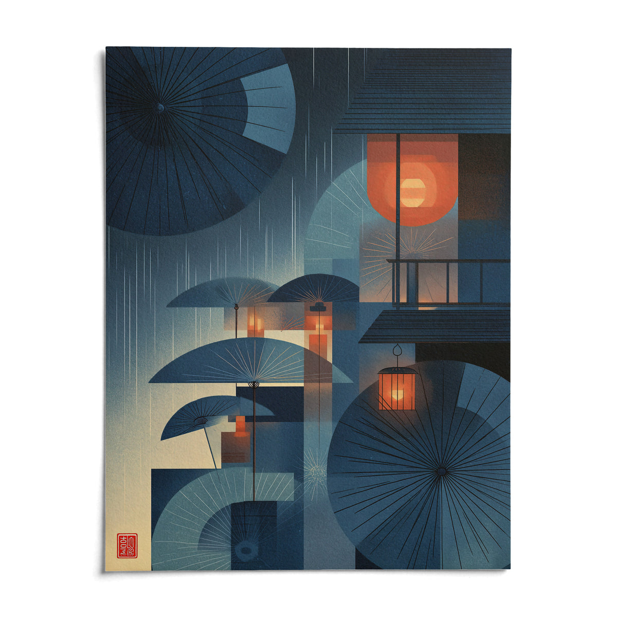 Japanese Umbrella Wall Art, shown as an unframed paper print on a plain white background