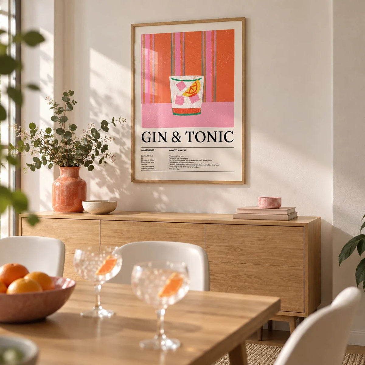 Kitchen Art Print, framed on the wall of a modern dining room