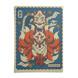 Kitsune Mask Art, shown as an unframed paper print on a plain white background