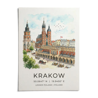 Krakow Cityscape Wall Art, shown as an unframed paper print on a plain white background