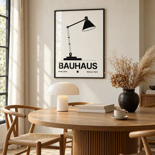 Lamp Poster, framed on the wall of a warm in a dining room