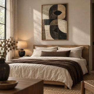 Large Owl Wall Art, framed on the wall of a calm bedroom