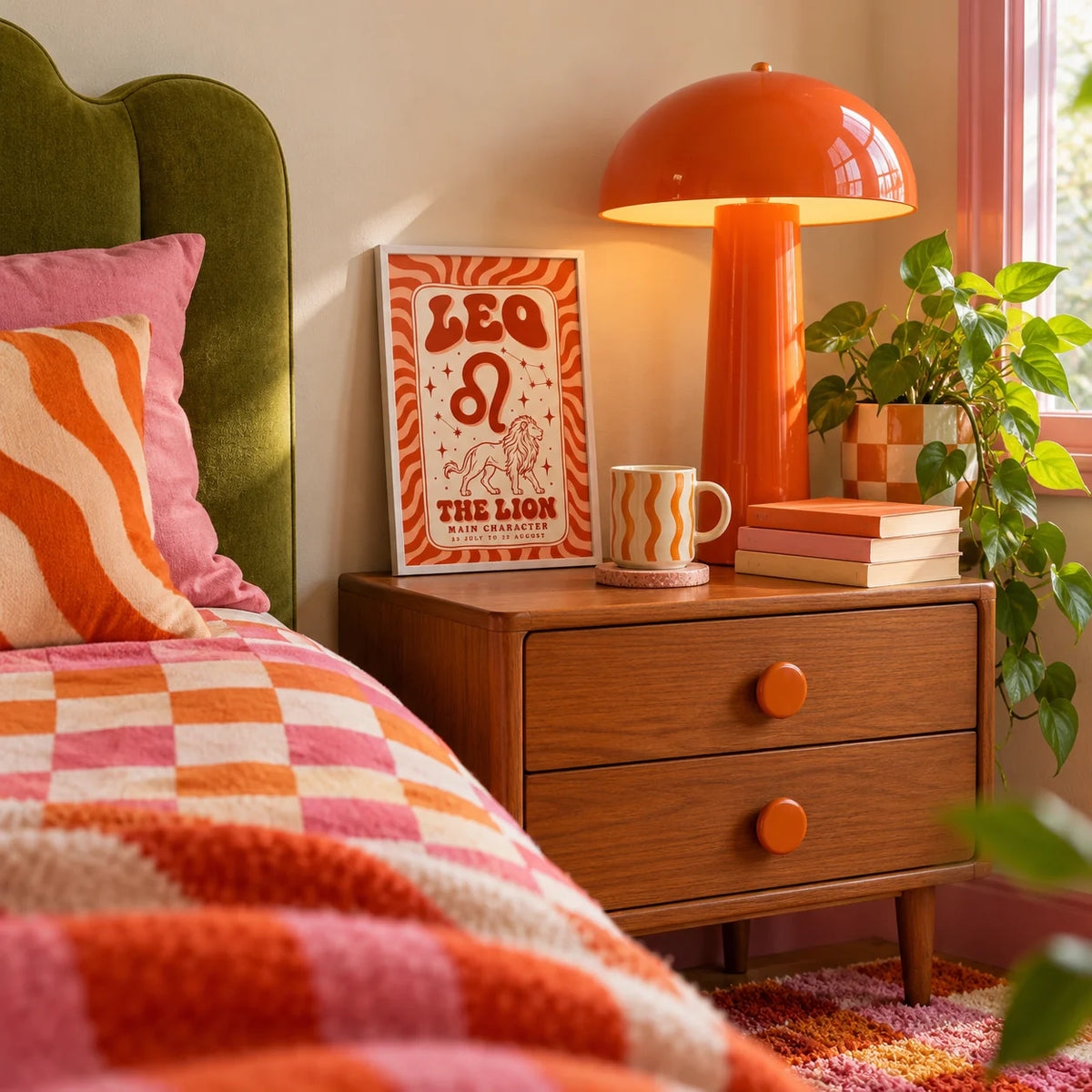 Leo Poster, a small A4 framed print leaning on a bedside table