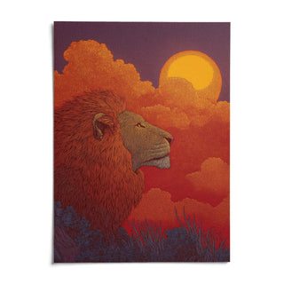 Lion Sunset Art Print, shown as an unframed paper print on a plain white background