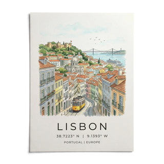 Lisbon City Art Print, shown as an unframed paper print on a plain white background