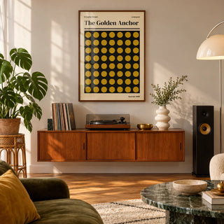 Liverpool Print, framed on the wall of a living room with herringbone parquet