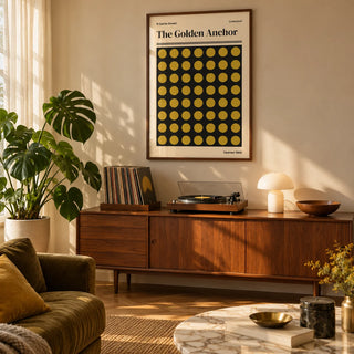 Liverpool Print, framed on the wall of a warm living room with soft golden light through a sheer curtain