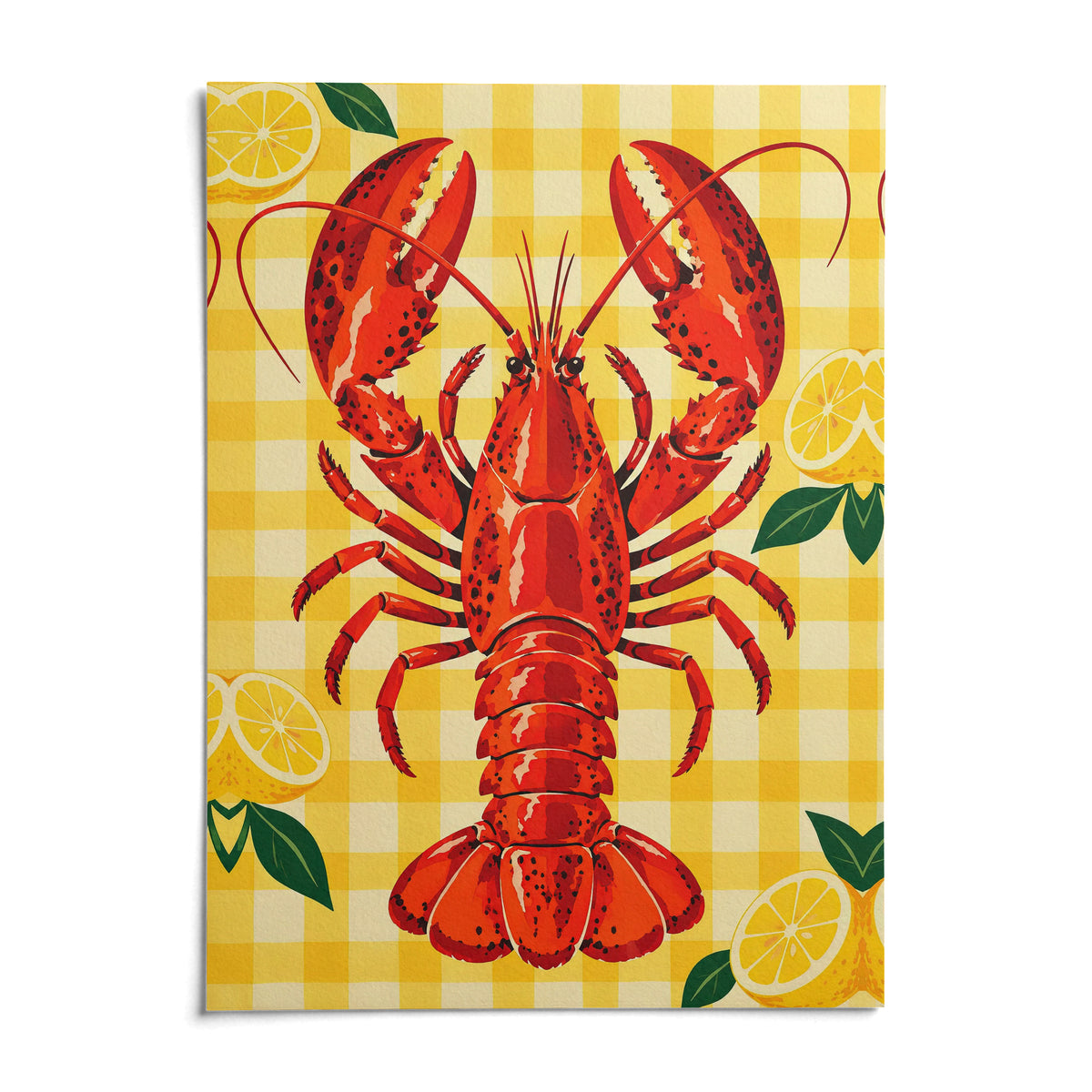 Lobster and Lemons Print, shown as an unframed paper print on a plain white background