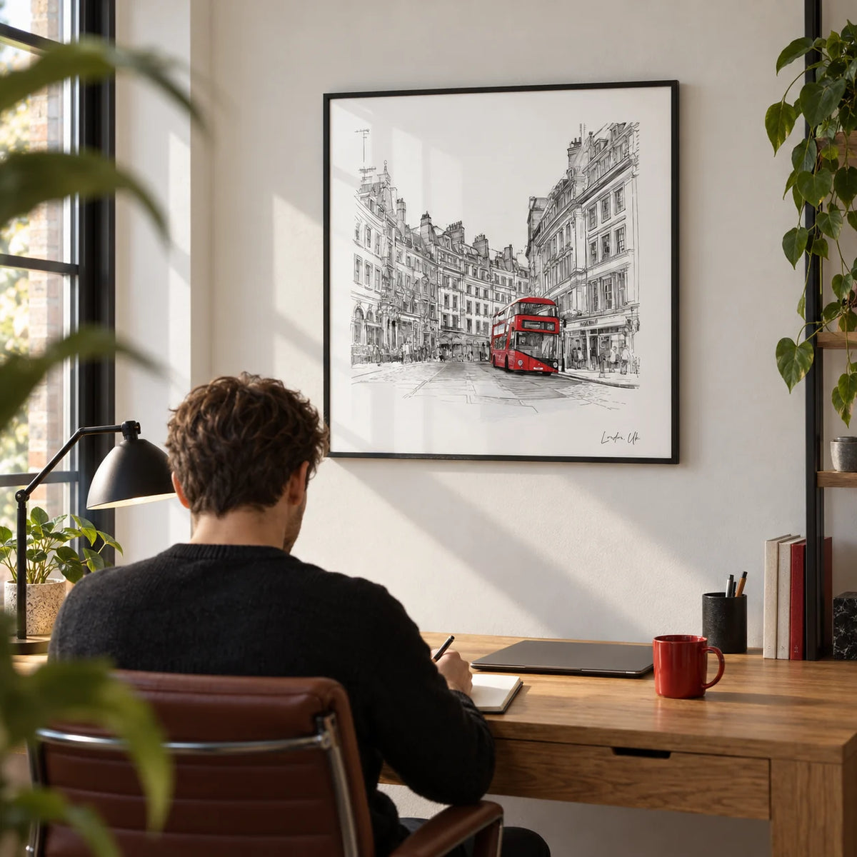 London England Wall Art, framed on the wall of a smart home office