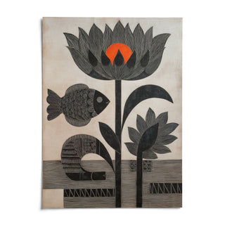 Lotus Fish Wall Art, shown as an unframed paper print on a plain white background