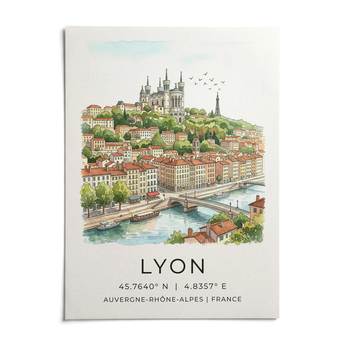 Lyon City Art Print, shown as an unframed paper print on a plain white background