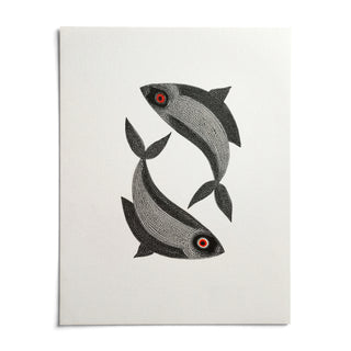 Madhubani Fish Wall Art, shown as an unframed paper print on a plain white background
