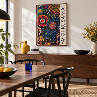 Mandala Art for Wall, framed on the wall of a modern dining room with a soft white wall