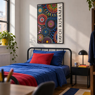 Mandala Art for Wall, framed on the wall of a modern single bedroom in a first flat (22-28) with a white wall