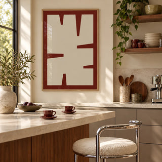 Maroon Wall Art, framed on the wall of a mid-century kitchen