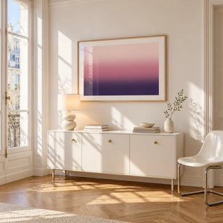 Mauve Print, framed on the wall of a bright Paris style apartment in a living room