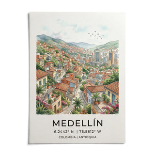 Medellin City Art Print, shown as an unframed paper print on a plain white background