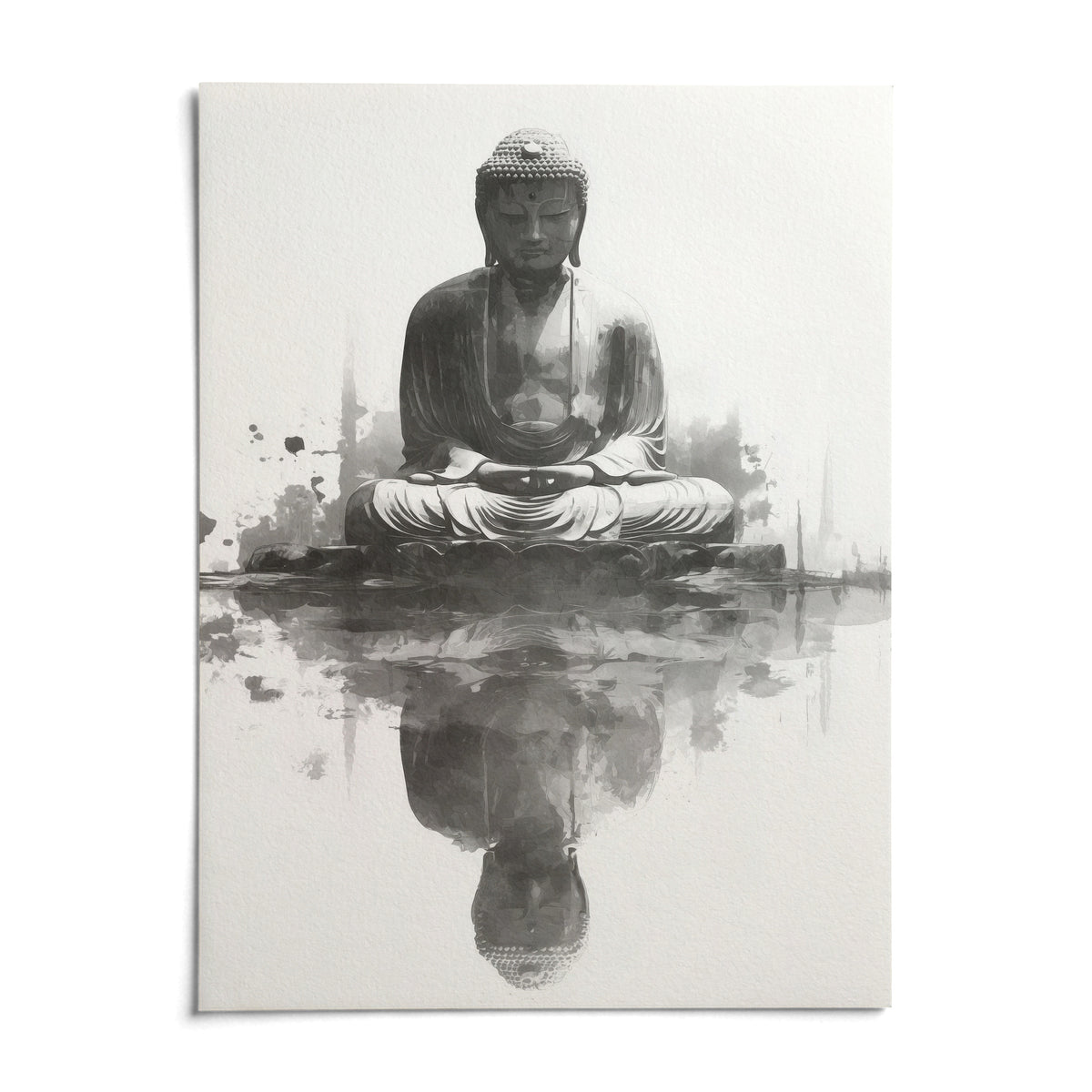 Meditation Statue Reflection Wall Art, shown as an unframed paper print on a plain white background
