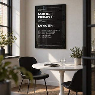 Mindset Wall Art, framed on the wall of a small meeting nook in a home business