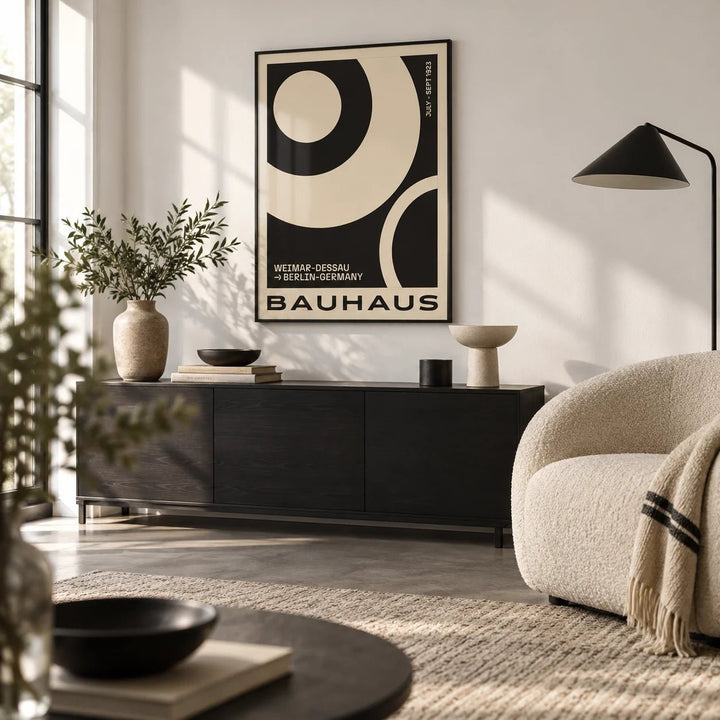 Minimalist Abstract Art Prints, framed on the wall of a modern city-flat living room