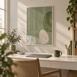 Minimalist Line Art, framed on the wall of a calm home office