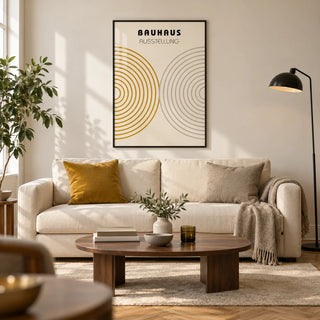 Minimalist Wall Decor, framed on the wall of a design-led living room in a UK city flat with a warm white wall