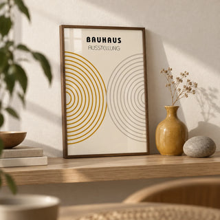 Minimalist Wall Decor, a small A4 framed print leaning on a pale oak shelf in a living room