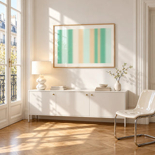 Mint Green Wall Art, framed on the wall of a bright Paris style apartment in a living room