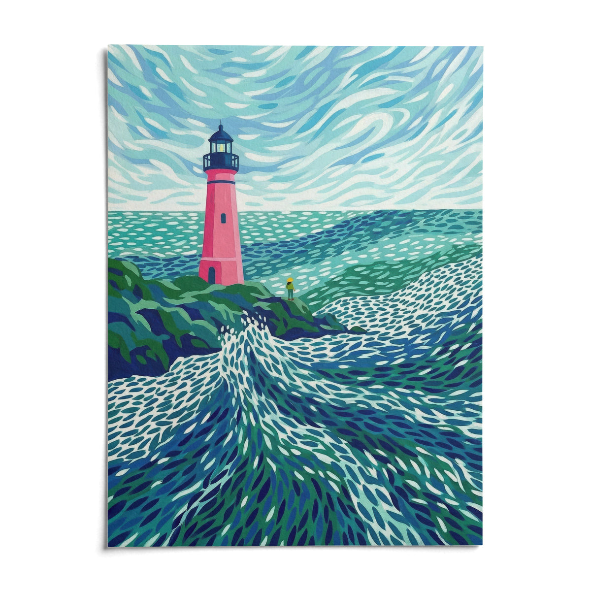 Modern Lighthouse Art, shown as an unframed paper print on a plain white background