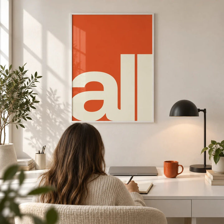 Modern Typography Art, framed on the wall of a modern home office