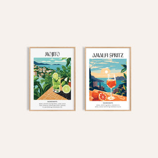 Mojito and Spritz Prints Set of 2: Mojito and Amalfi Spritz side by side, two separate unframed prints
