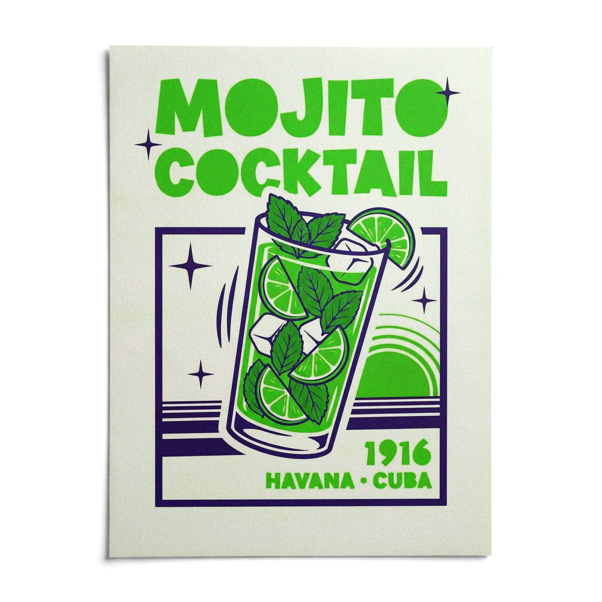 Mojito Cocktail Print, shown as an unframed paper print on a plain white background
