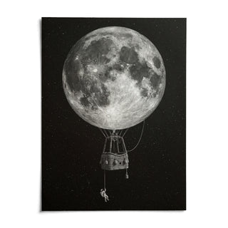 Moon Hot Air Balloon Art, shown as an unframed paper print on a plain white background