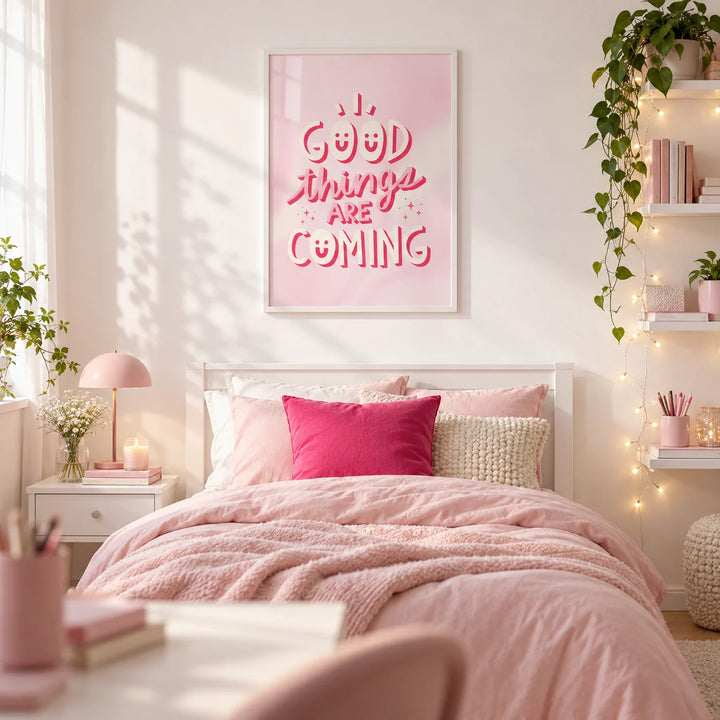 Motivational Posters for Students, framed on the wall of a soft pretty single bedroom for a teenage girl (13-17)